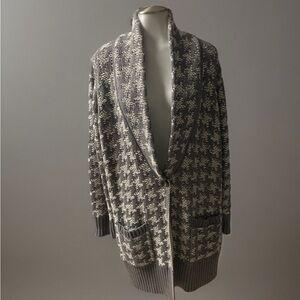 Ann Taylor Loft Long Cardigan Sweater coat Size L #houndstooth #cardigan